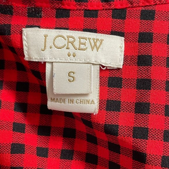 J Crew Plaid Pleated Button Front Blouse Top Size S Lightweight Red Black u - Picture 10 of 12